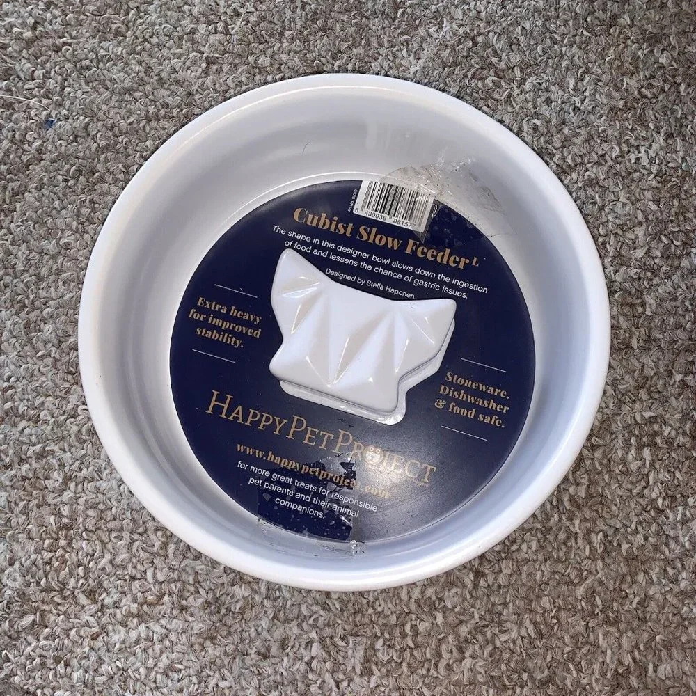 Happy Pet Project White Cubist Slow Feeder Dog Bowl Frenchie French Bulldog